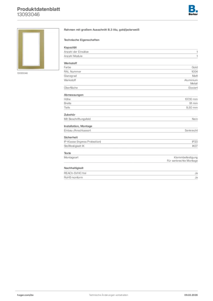 Bild Berker Produktdatenblatt 13093046 | Hager Deutschland