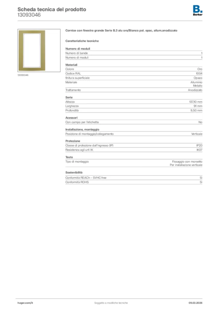 Immagine Berker Scheda tecnica del prodotto 13093046 | Hager Italia