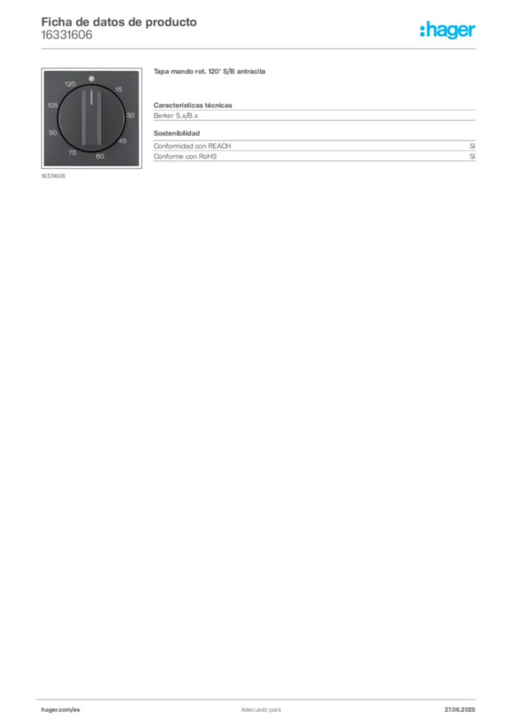 Imagen Hager Ficha de datos de producto 16331606 | Hager España