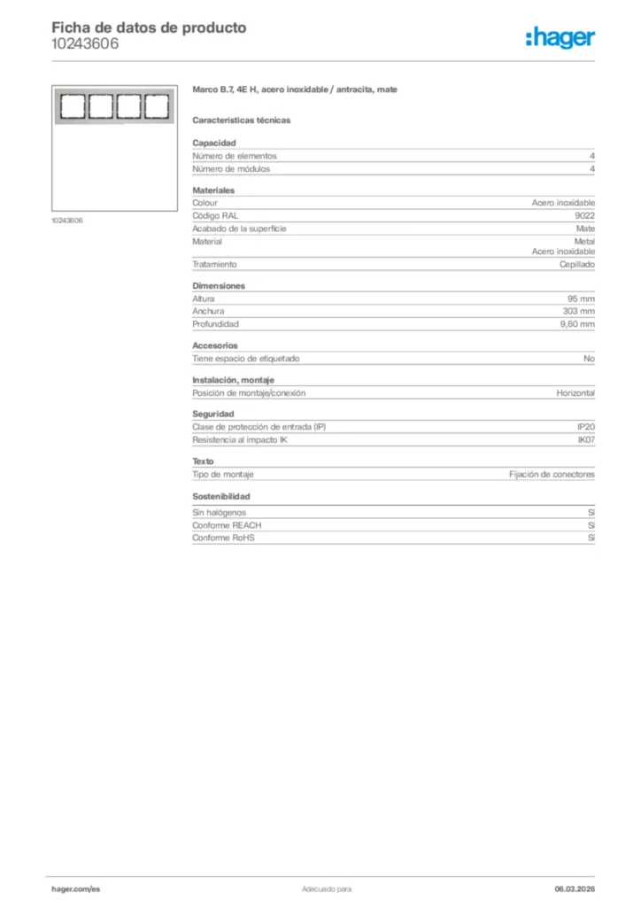 Imagen Hager Ficha de datos de producto 10243606 | Hager España