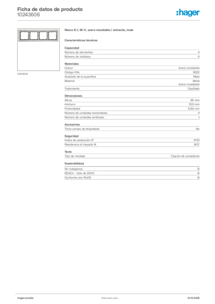 Imagen Hager Ficha de datos de producto 10243606 | Hager España