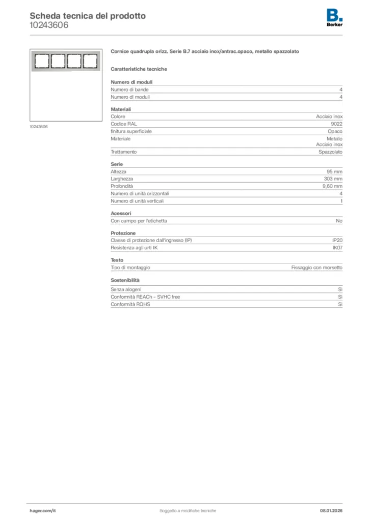 Immagine Berker Scheda tecnica del prodotto 10243606 | Hager Italia