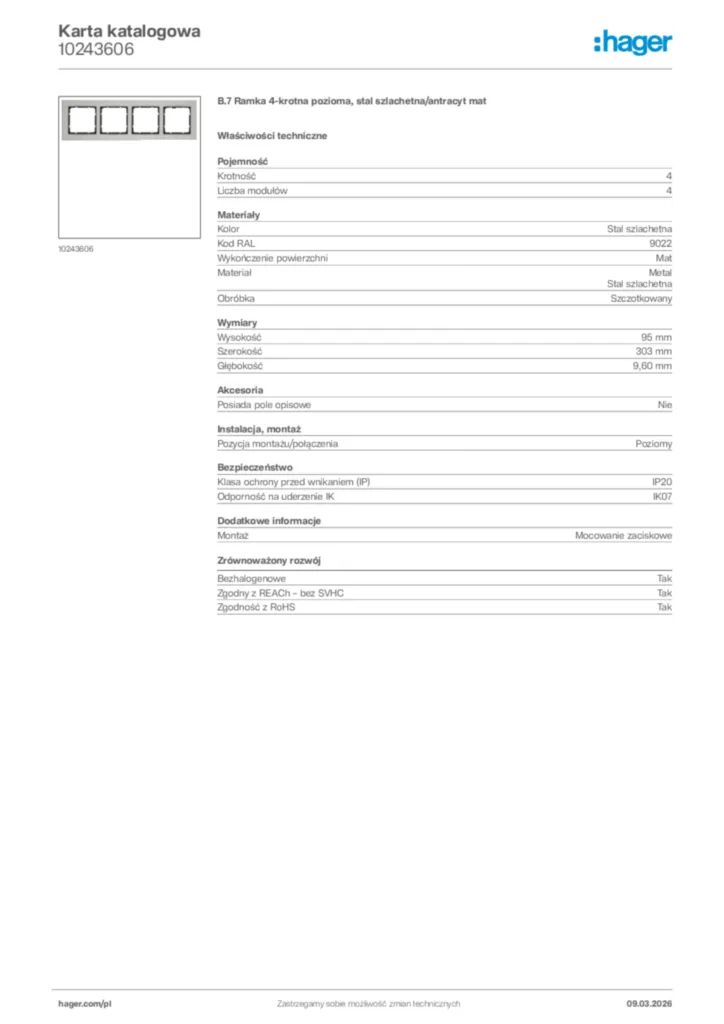 Zdjęcie Hager Karta katalogowa 10243606 | Hager Polska
