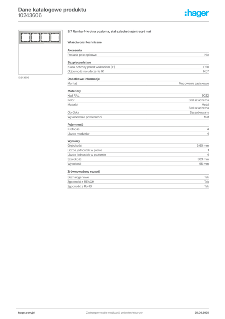 Zdjęcie Hager Karta katalogowa 10243606 | Hager Polska