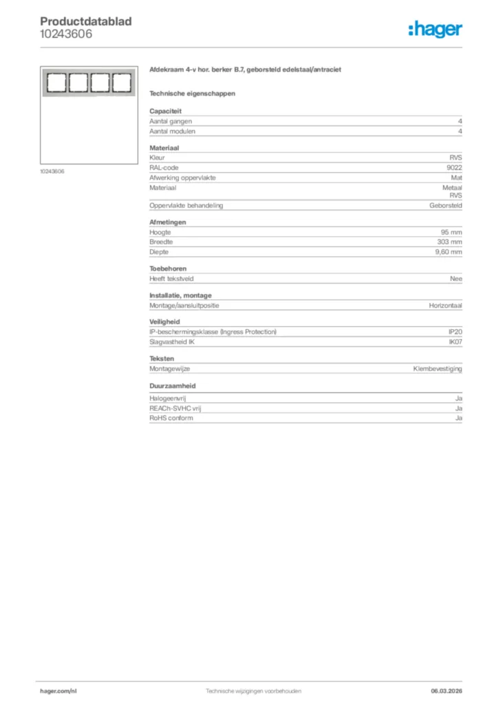 Afbeelding Hager Productdatablad 10243606 | Hager Nederland