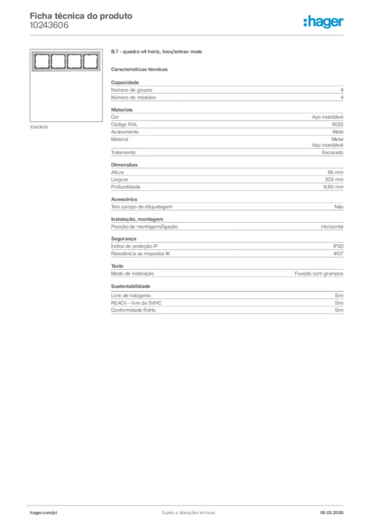 Imagem Hager Ficha técnica do produto 10243606 | Hager Portugal