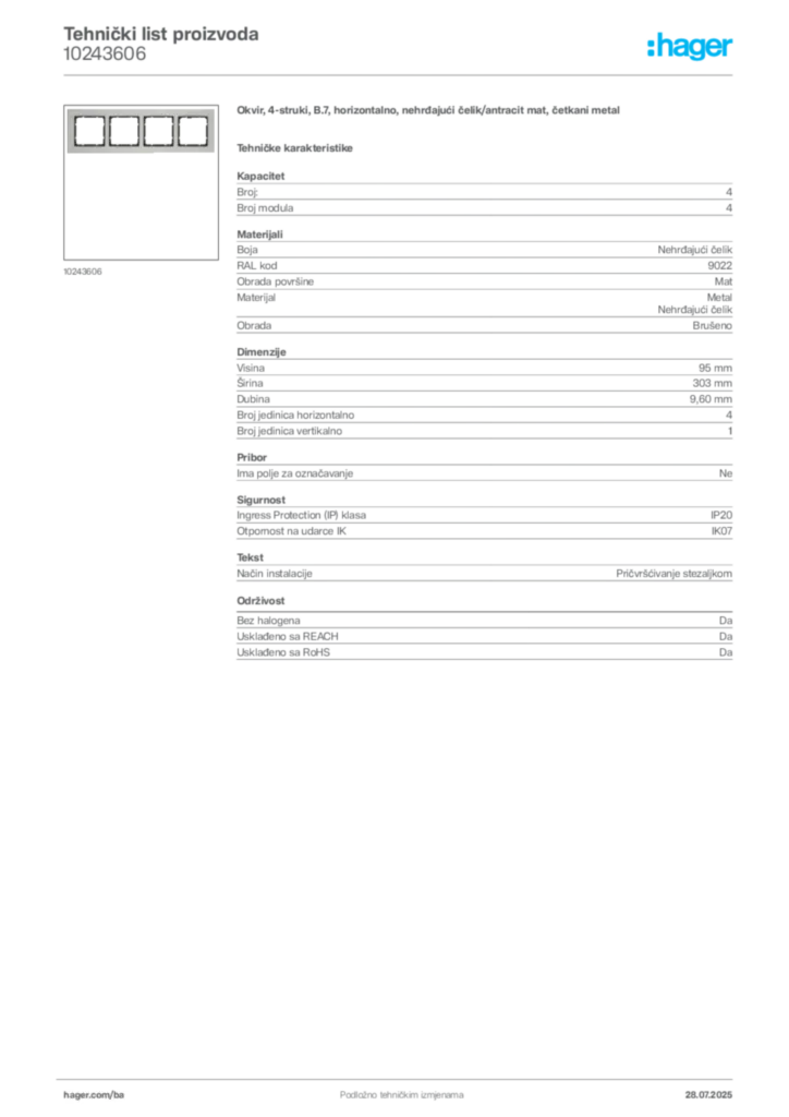Slika Hager Product data sheet 10243606  | Hager