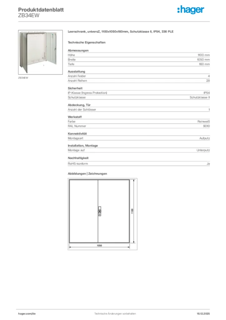 Bild Hager Produktdatenblatt ZB34EW | Hager Deutschland