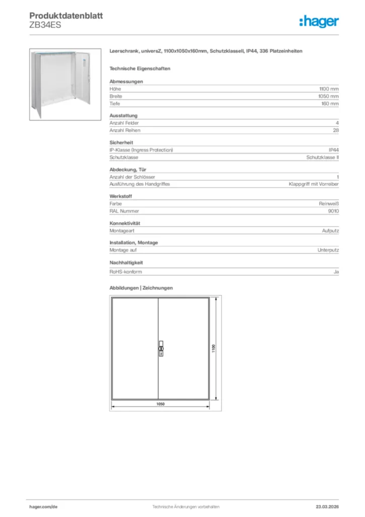 Bild Hager Produktdatenblatt ZB34ES | Hager Deutschland