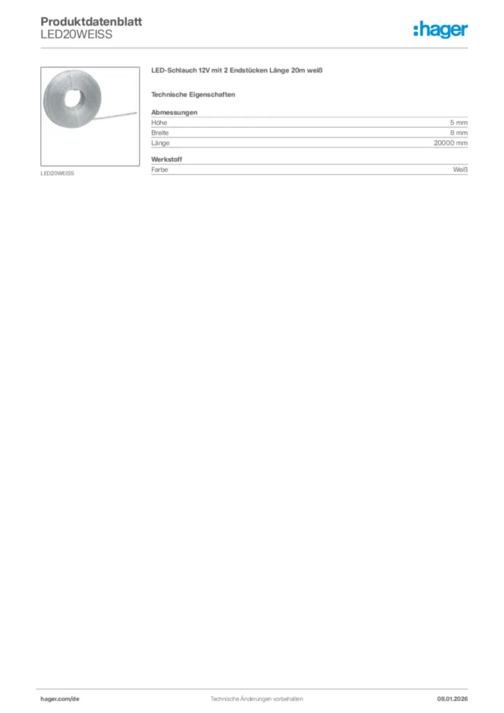 Bild Hager Produktdatenblatt LED20WEISS | Hager Deutschland