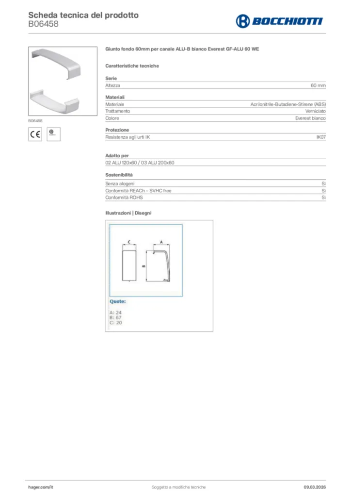 Immagine Bocchiotti Scheda tecnica del prodotto B06458 | Hager Italia