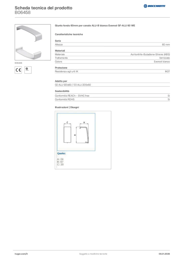 Immagine Bocchiotti Scheda tecnica del prodotto B06458 | Hager Italia