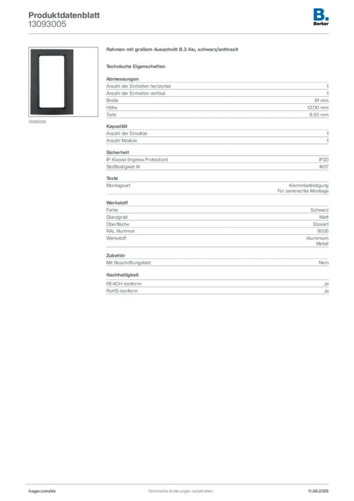 Berker Produktdatenblatt 13093005