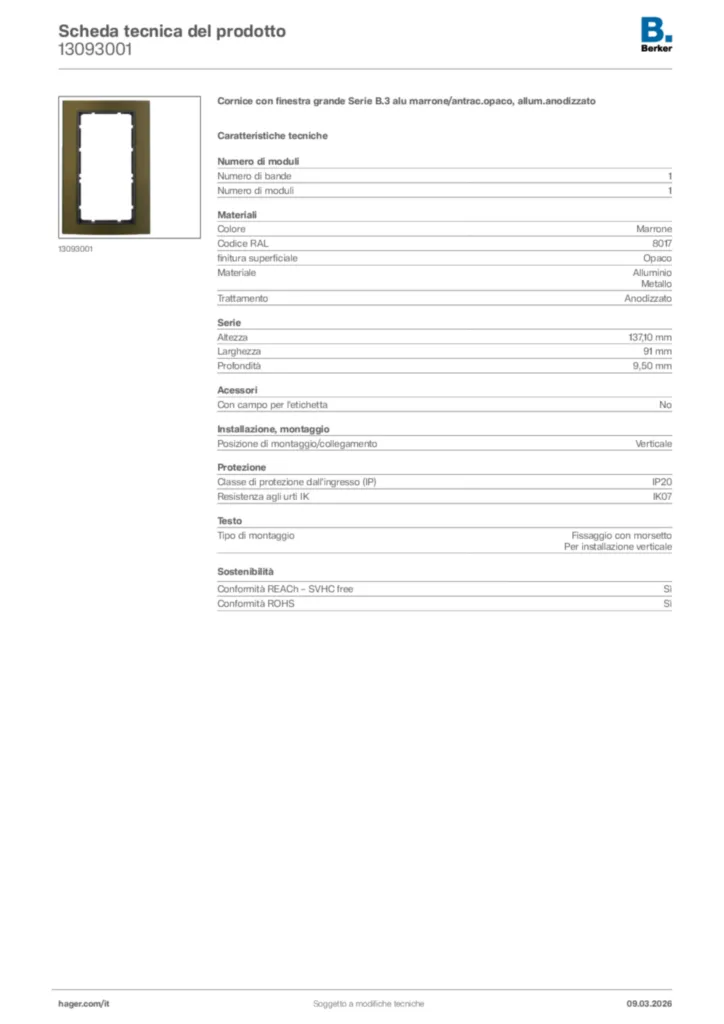 Immagine Berker Scheda tecnica del prodotto 13093001 | Hager Italia