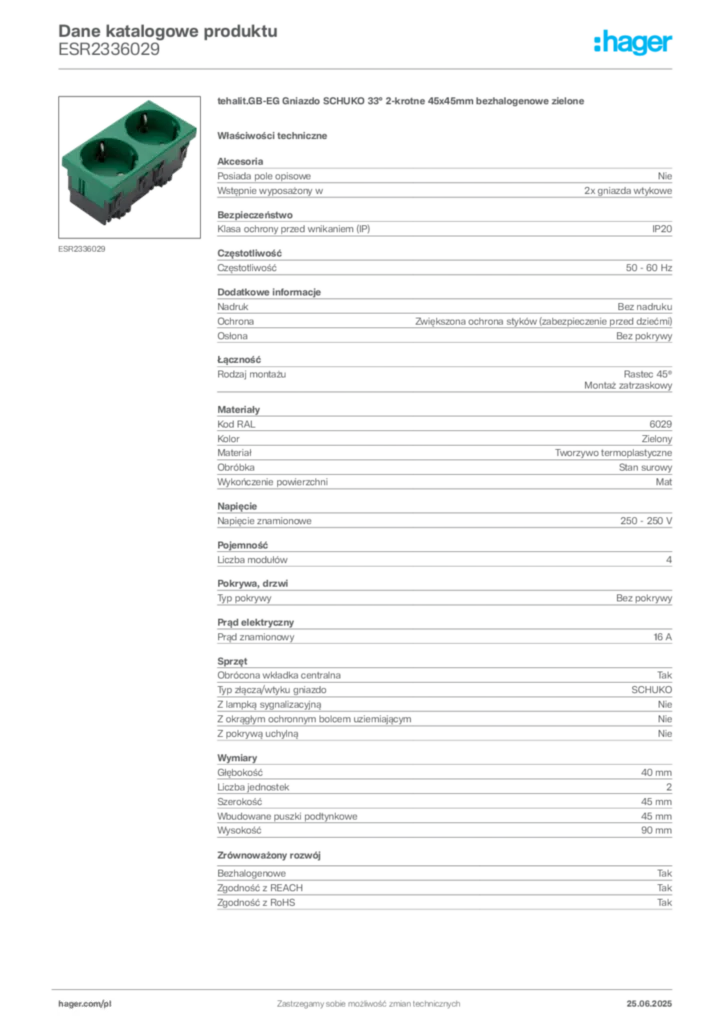 Zdjęcie Hager Karta katalogowa ESR2336029 | Hager Polska