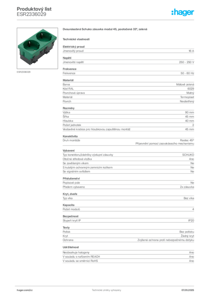 Obrázek Hager Produktový list ESR2336029 | Hager