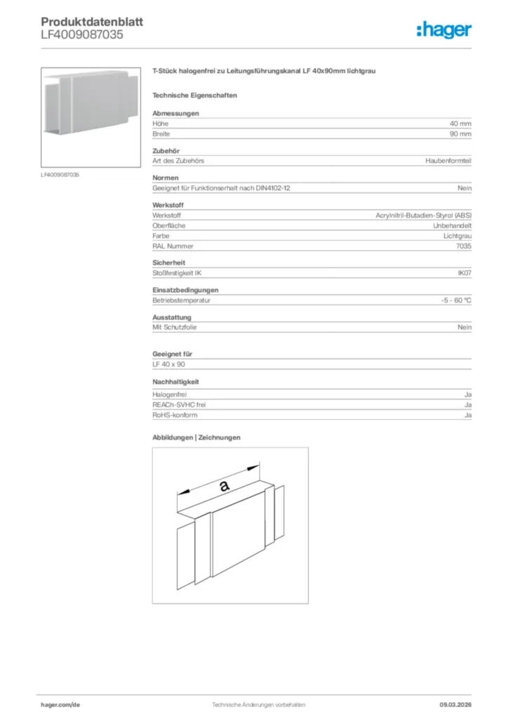 Bild Hager Produktdatenblatt LF4009087035 | Hager Deutschland