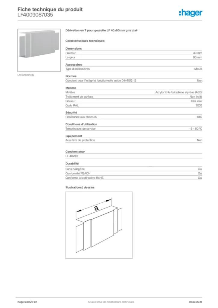 Image Hager Fiche technique du produit LF4009087035 | Hager Suisse