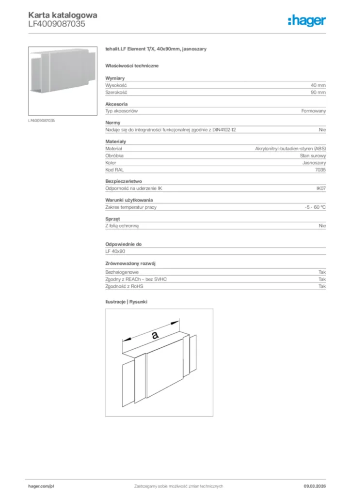Zdjęcie Hager Karta katalogowa LF4009087035 | Hager Polska