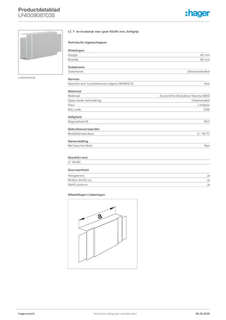 Afbeelding Hager Productdatablad LF4009087035 | Hager Nederland