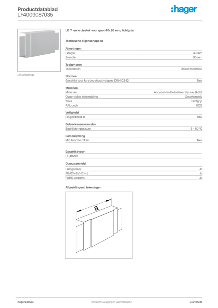 Afbeelding Hager Productdatablad LF4009087035 | Hager Nederland