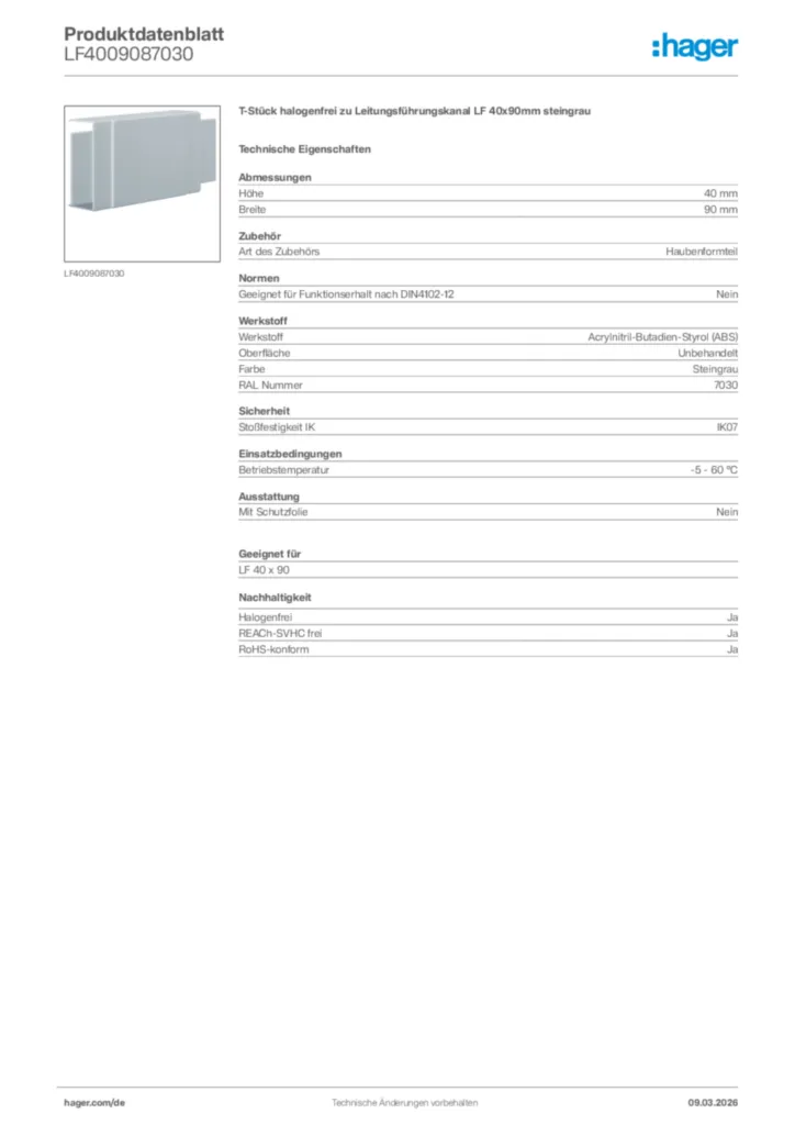 Bild Hager Produktdatenblatt LF4009087030 | Hager Deutschland
