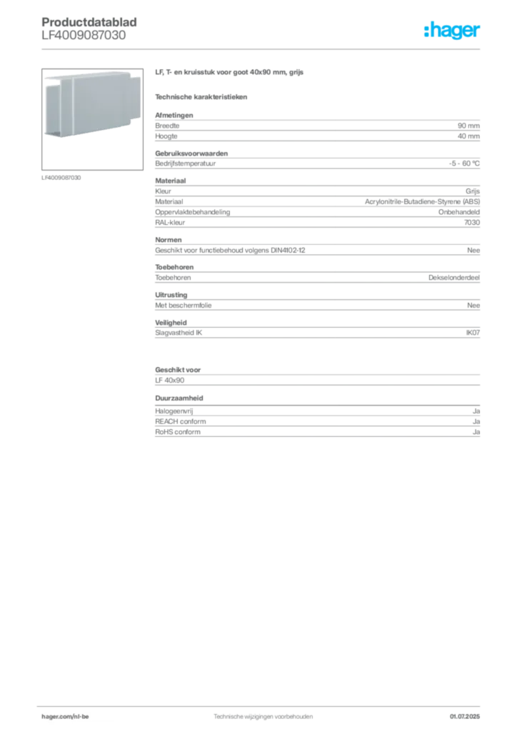 Afbeelding Hager Productdatablad LF4009087030 | Hager Belgium