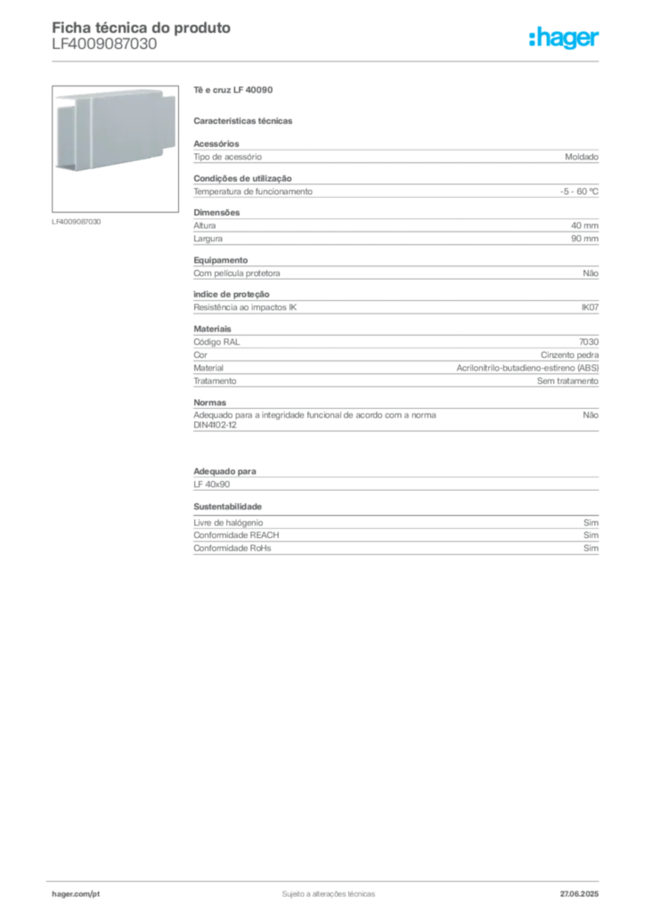 Imagem Hager Ficha técnica do produto LF4009087030 | Hager Portugal