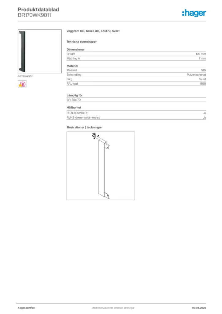 Bild Hager Produktdatablad BR170WK9011 | Hager Sverige