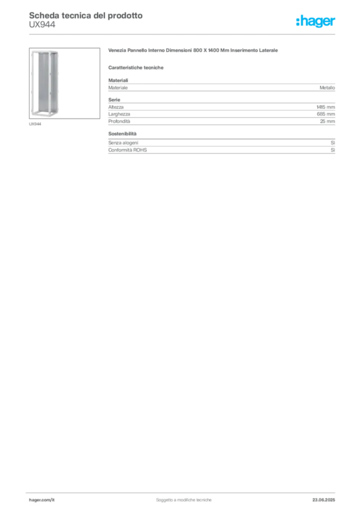 Immagine Hager Scheda tecnica del prodotto UX944 | Hager Italia