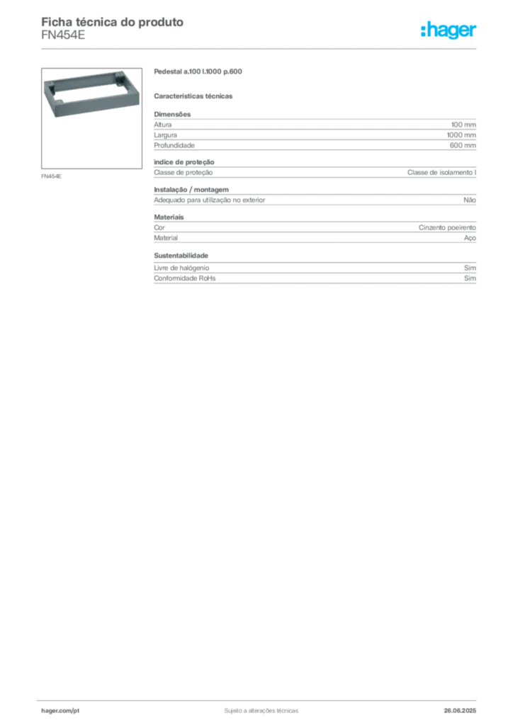 Imagem Hager Ficha técnica do produto FN454E | Hager Portugal