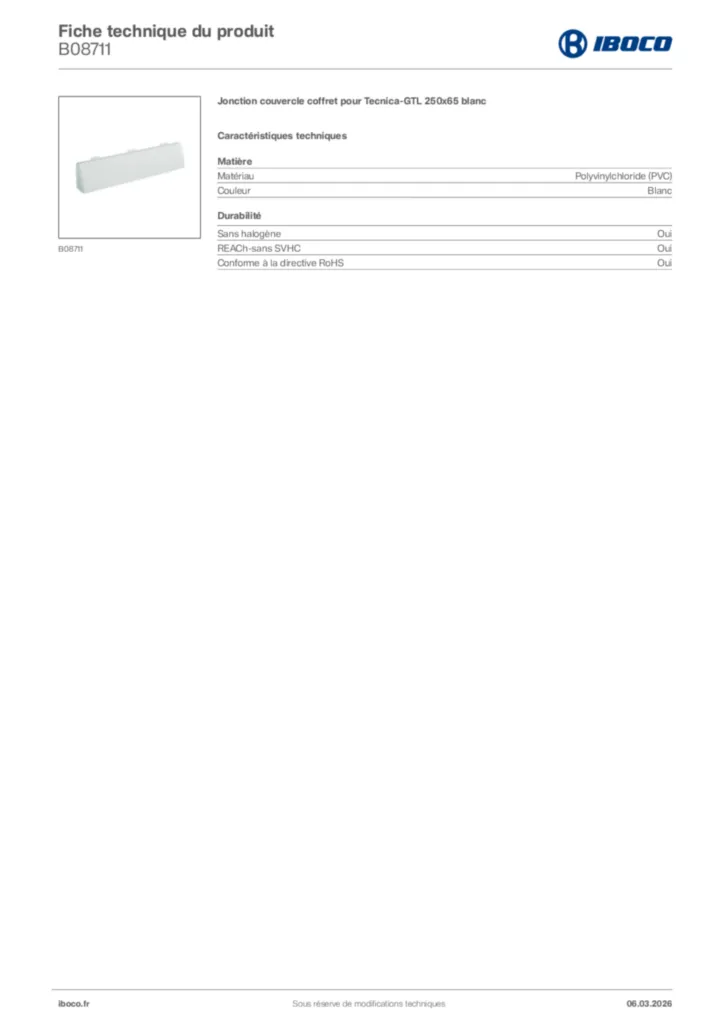 Image Iboco Fiche technique du produit B08711 | Hager France