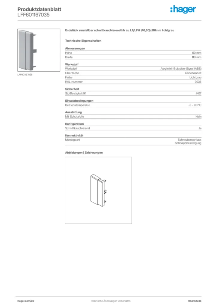 Bild Hager Produktdatenblatt LFF601167035 | Hager Deutschland