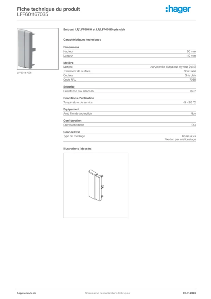 Image Hager Fiche technique du produit LFF601167035 | Hager Suisse