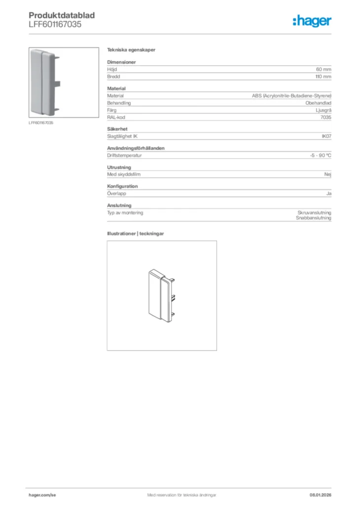 Bild Hager Produktdatablad LFF601167035 | Hager Sverige