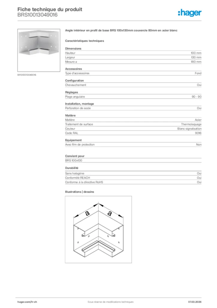 Image Hager Fiche technique du produit BRS10013049016 | Hager Suisse