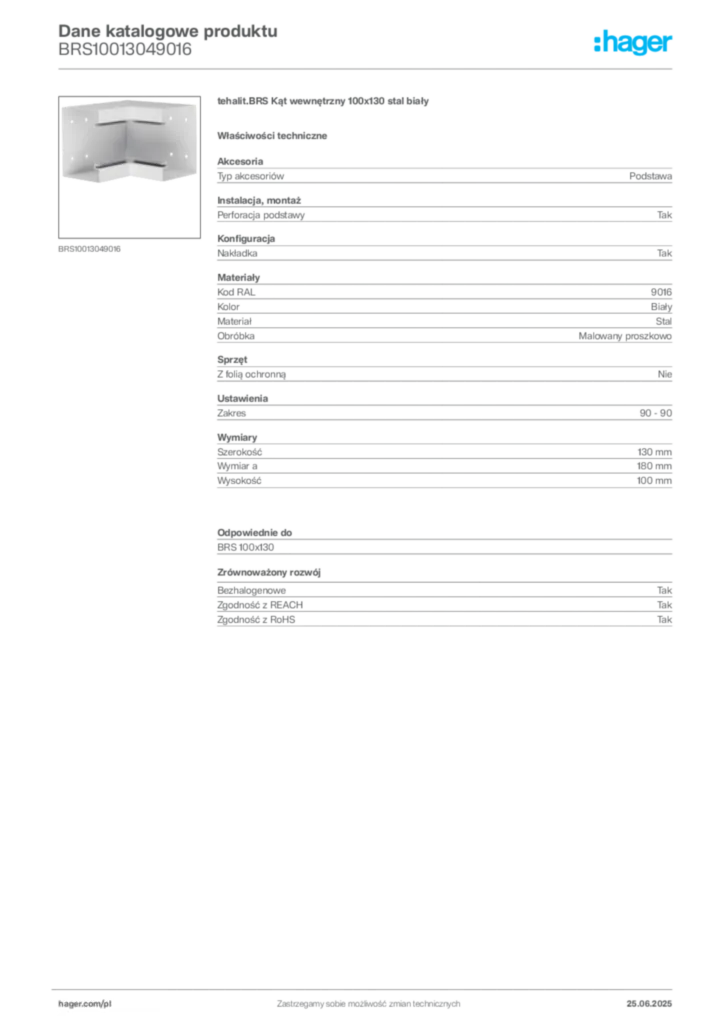 Zdjęcie Hager Karta katalogowa BRS10013049016 | Hager Polska
