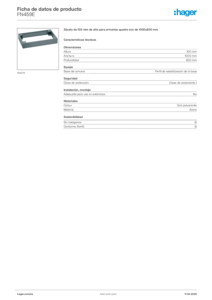 Imagen Hager Ficha de datos de producto FN459E | Hager España