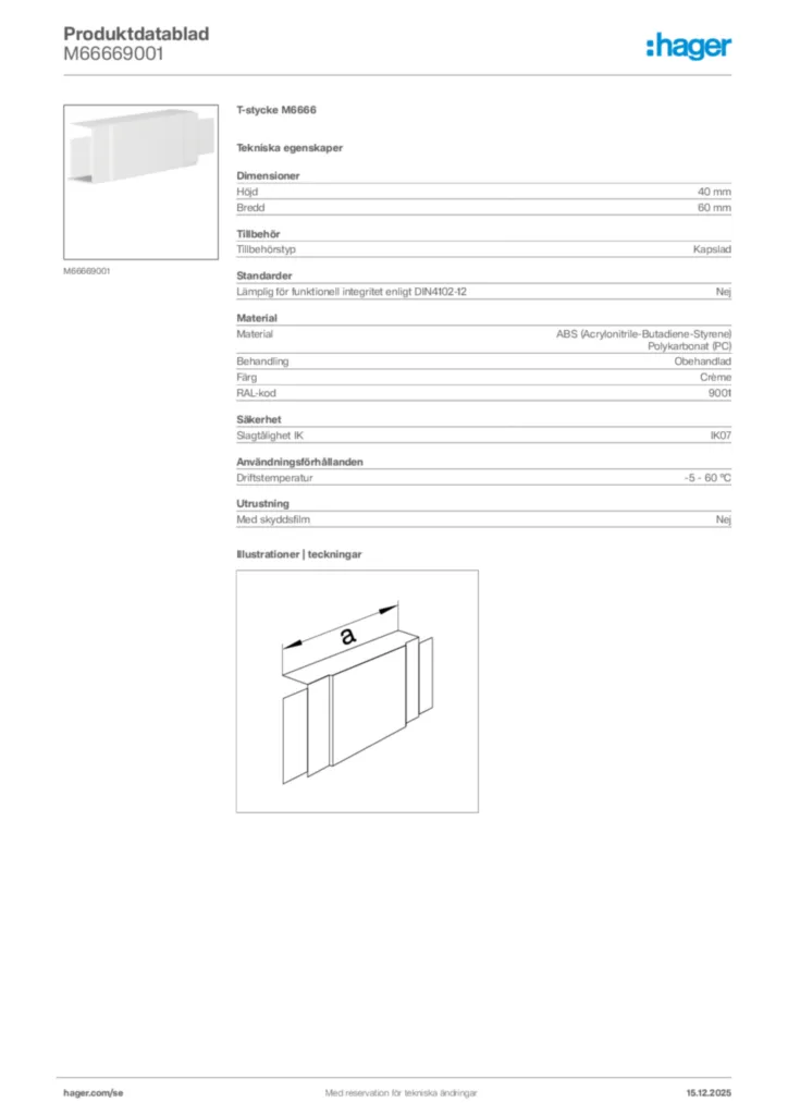 Bild Hager Produktdatablad M66669001 | Hager Sverige