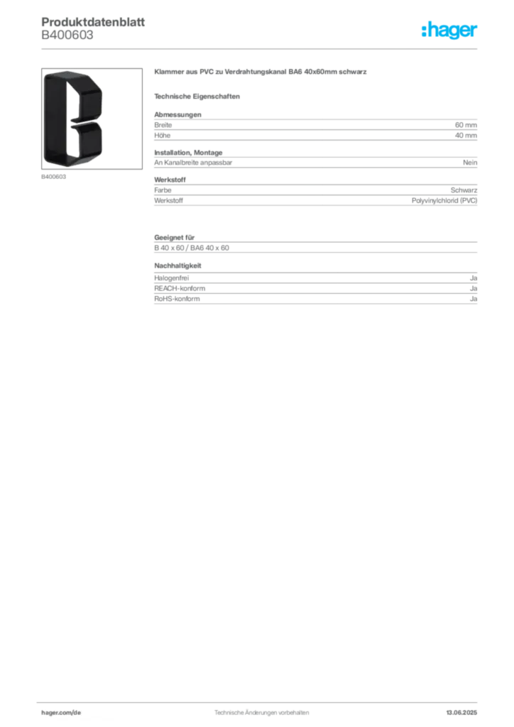 Bild Hager Produktdatenblatt B400603 | Hager Deutschland