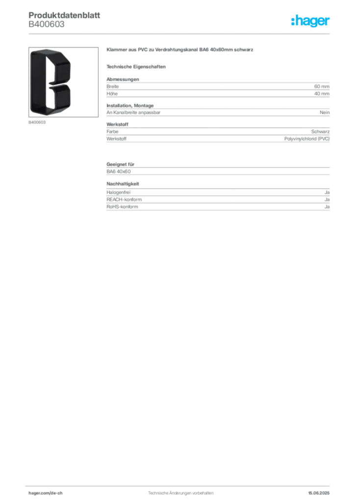 Bild Hager Produktdatenblatt B400603 | Hager Schweiz