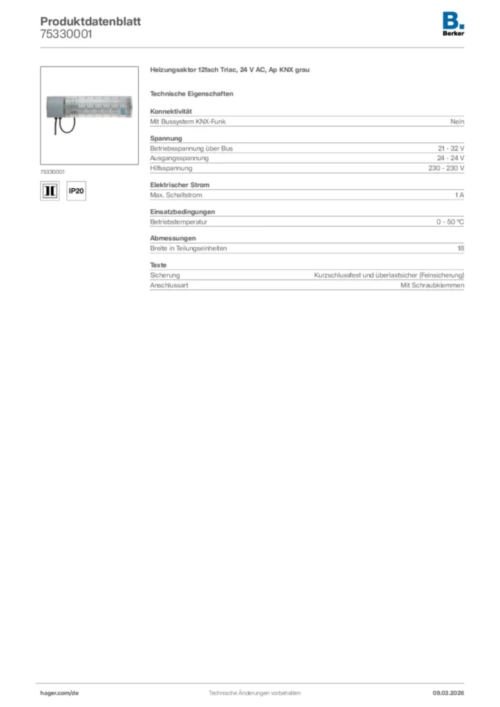 Bild Berker Produktdatenblatt 75330001 | Hager Deutschland