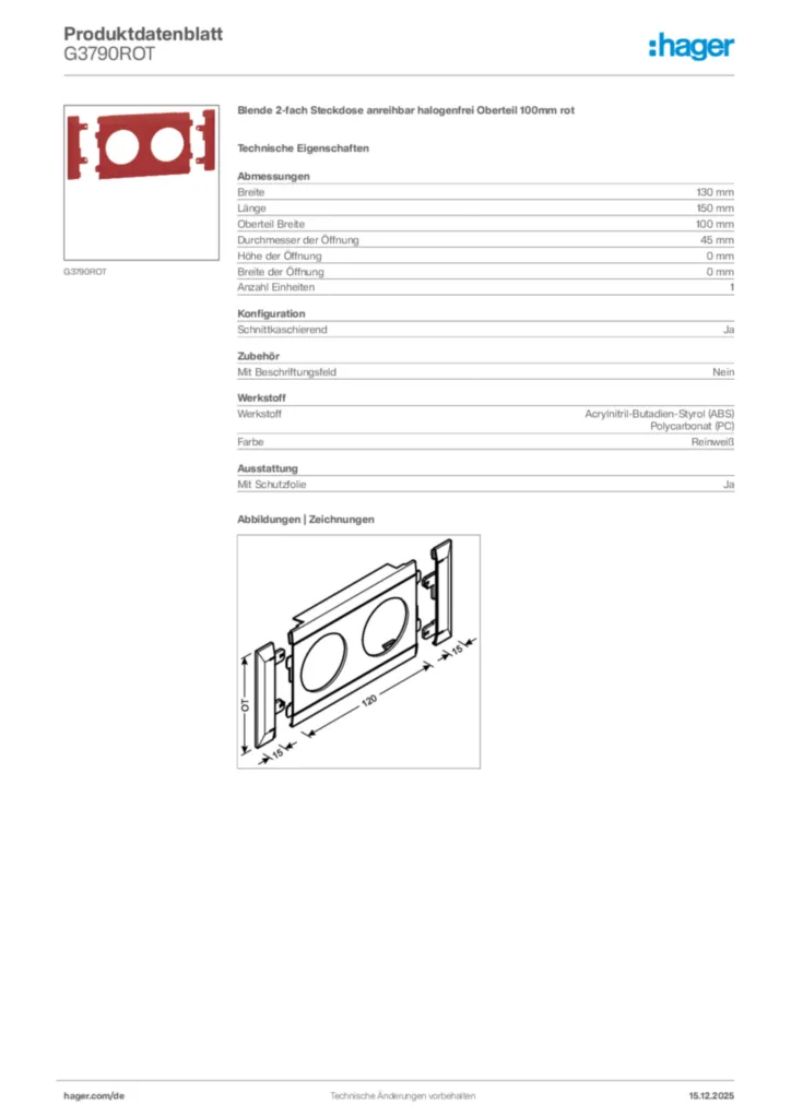 Bild Hager Produktdatenblatt G3790ROT | Hager Deutschland