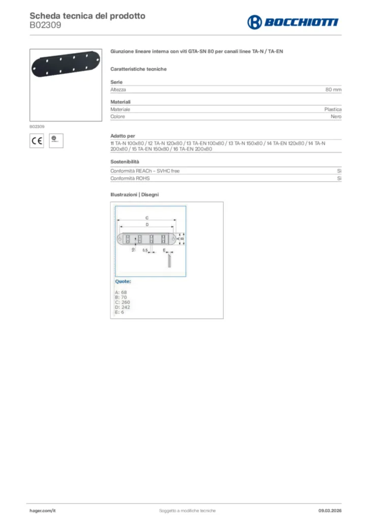Immagine Bocchiotti Scheda tecnica del prodotto B02309 | Hager Italia