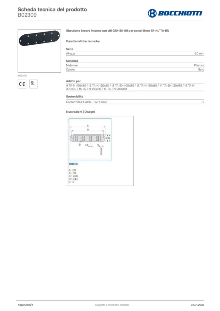 Immagine Bocchiotti Scheda tecnica del prodotto B02309 | Hager Italia