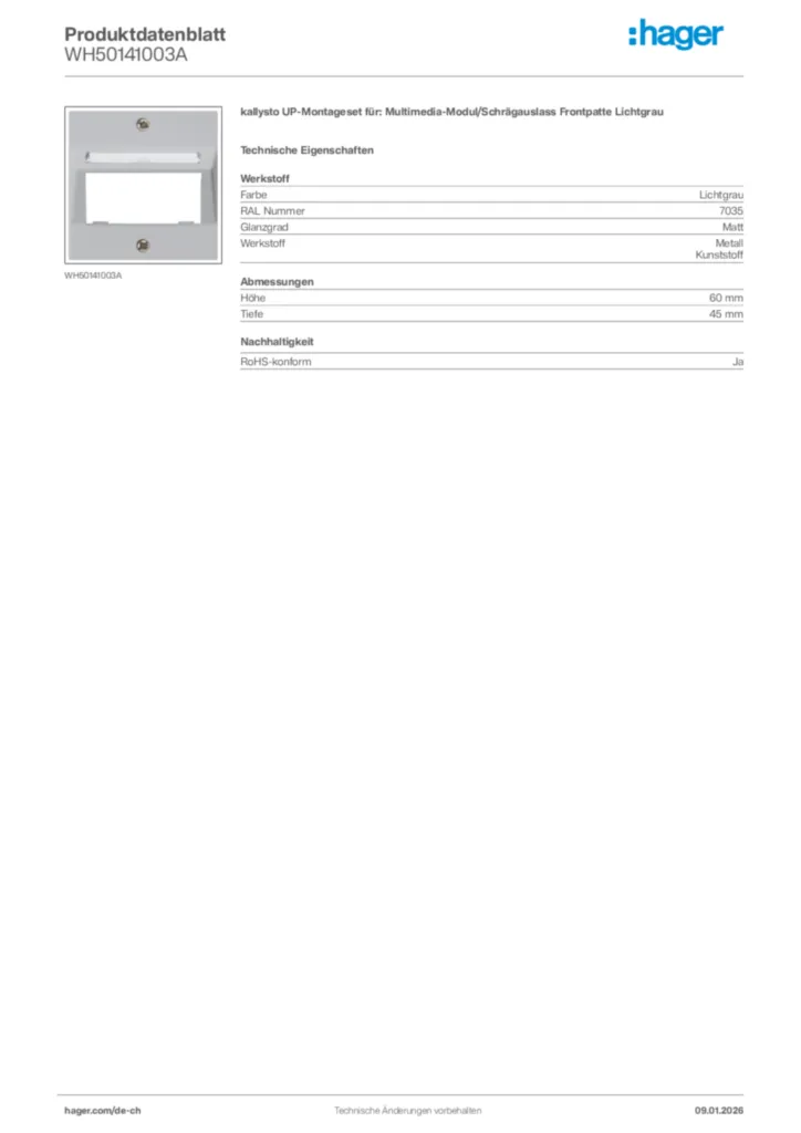 Bild Hager Produktdatenblatt WH50141003A | Hager Schweiz