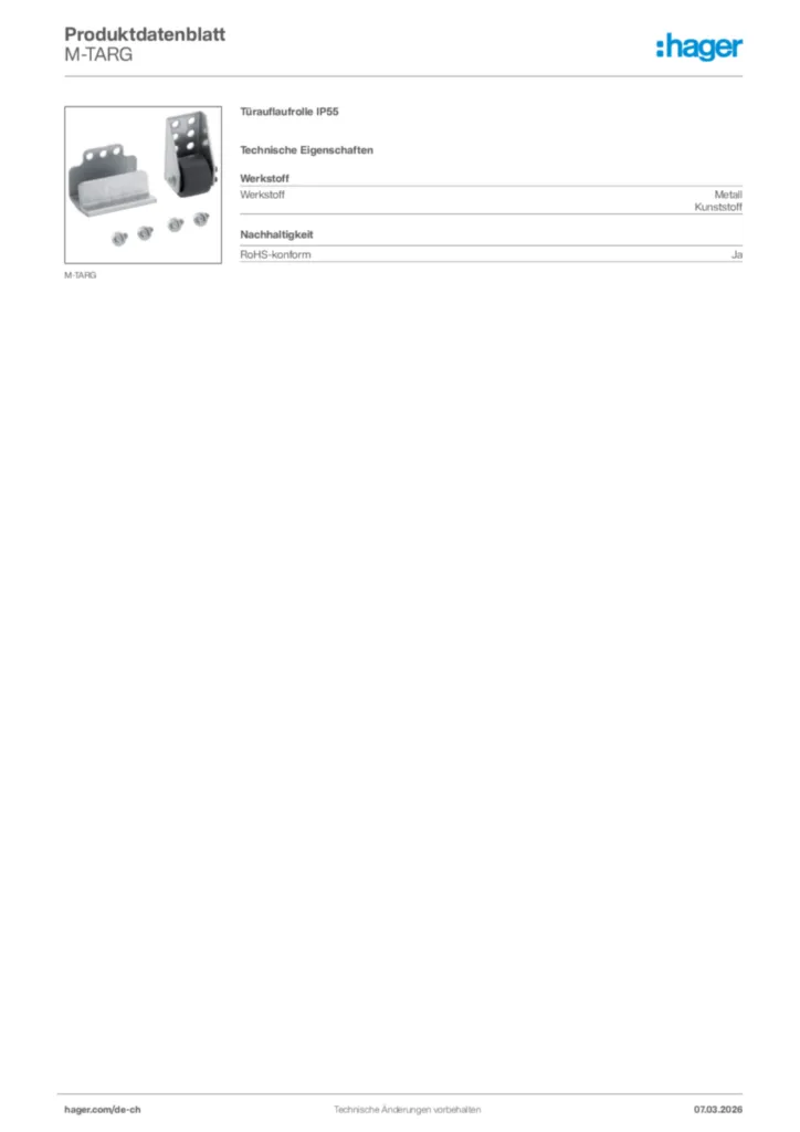 Bild Hager Produktdatenblatt M-TARG | Hager Schweiz