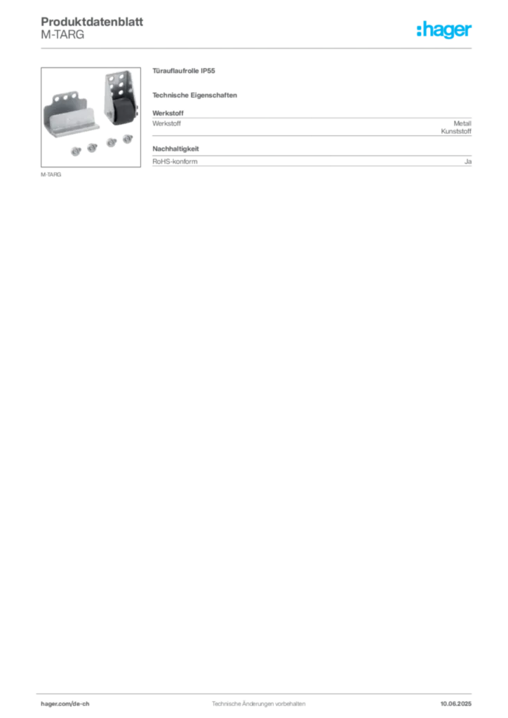 Bild Hager Produktdatenblatt M-TARG | Hager Schweiz