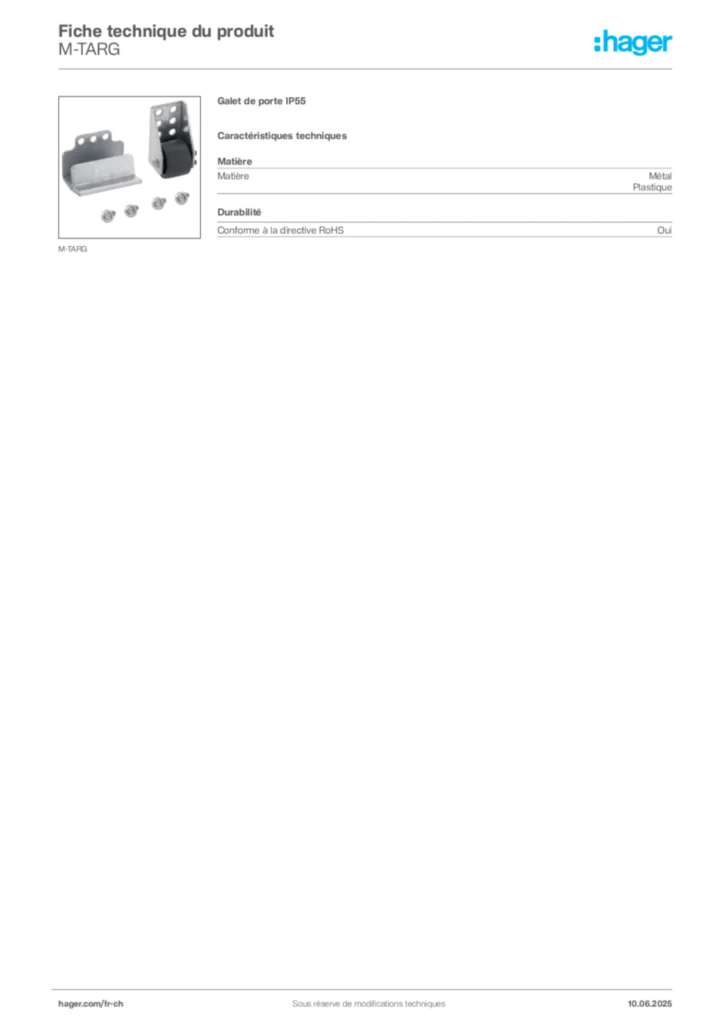Image Hager Fiche technique du produit M-TARG | Hager Suisse
