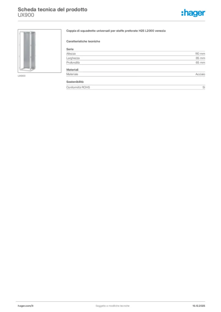 Immagine Hager Scheda tecnica del prodotto UX900 | Hager Italia